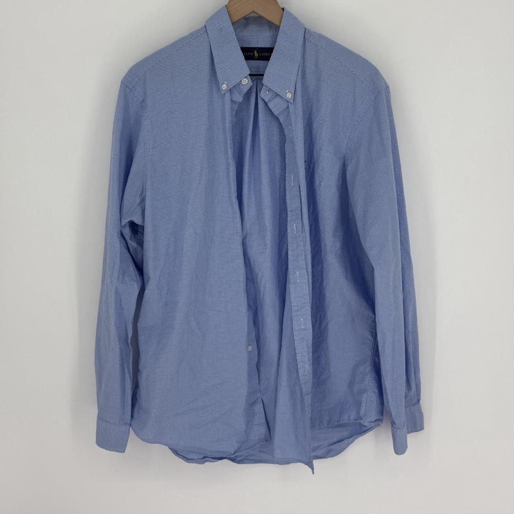 Ralph Lauren Blue Gingham Plaid Long Sleeve Shirt Size Large